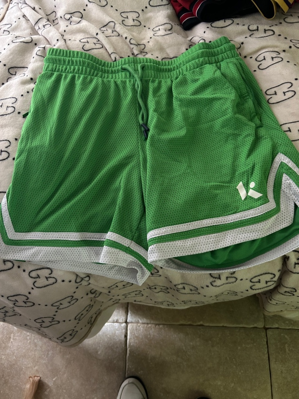 New Balance Men's Athletic Mesh Shorts in Bright Green with White Trim